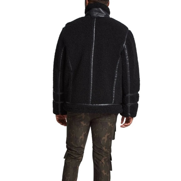 Karl Lagerfeld Paris Men Black Faux Shearling Aviator Jacket - Picture 3 of 13